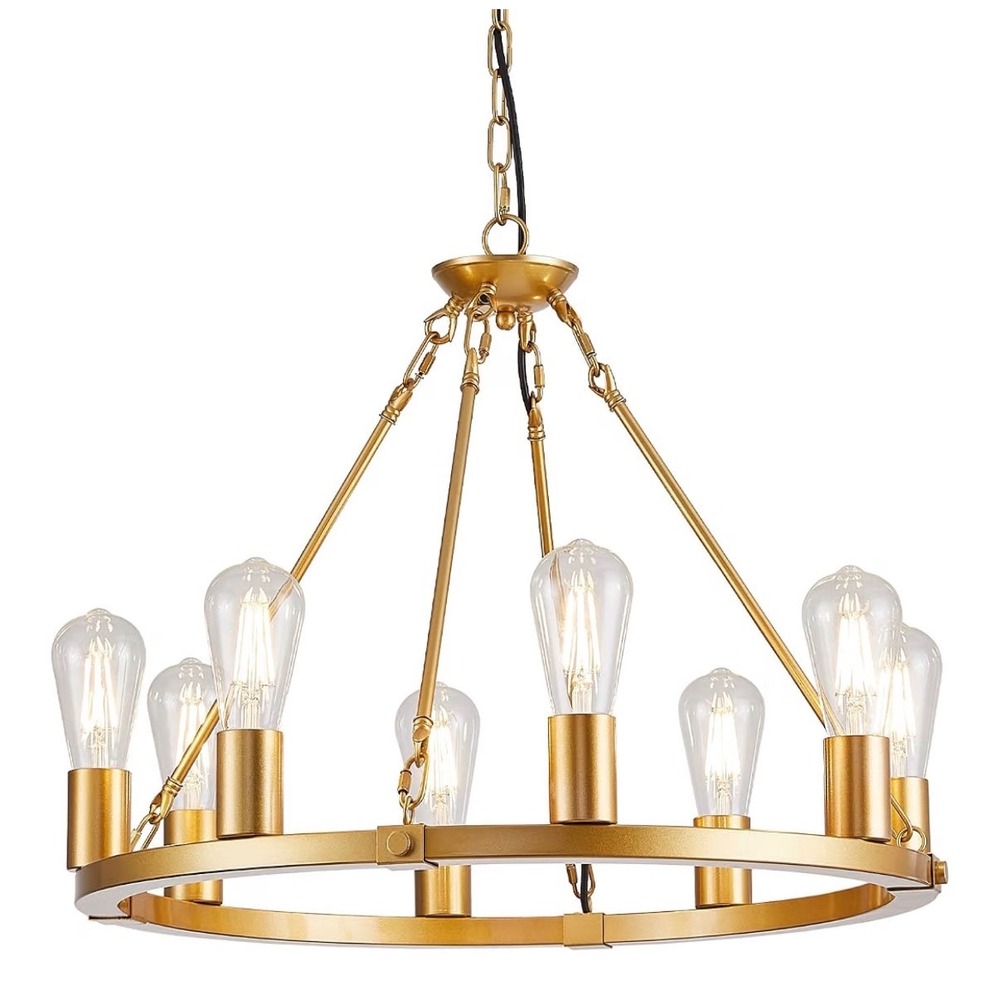Gold Wagon Wheel Chandelier 8-Light Modern Farmhouse Ceiling Fixture SQ-P0308‎